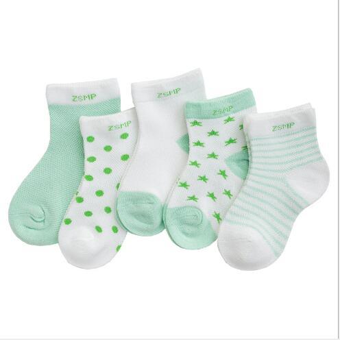 5-pair Stevvex children's summer mesh socks mint/white with star prints and stripes on Tampa Home & Garden Store