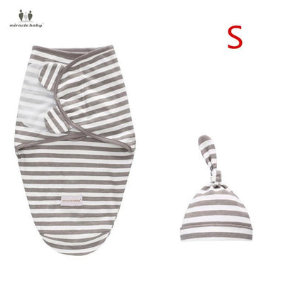 Stevvex baby swaddle blanket with cap set gray and white stripes, 2-piece wrap and hat on Tampa Home & Garden Store
