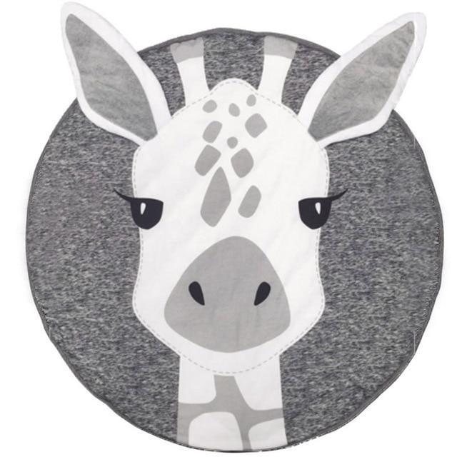 Round cotton baby animal carpet featuring grey giraffe face by Stevvex, cozy kid play mat on Tampa Home & Garden Store