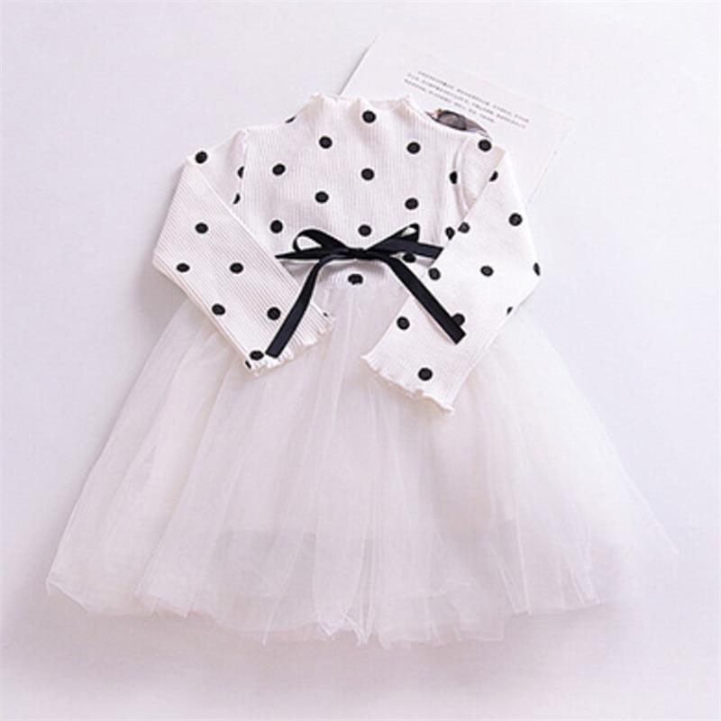 Baby dress Smash Cake Winter Flower long sleeve white with black polka dots bow belt tulle on Tampa Home & Garden Store