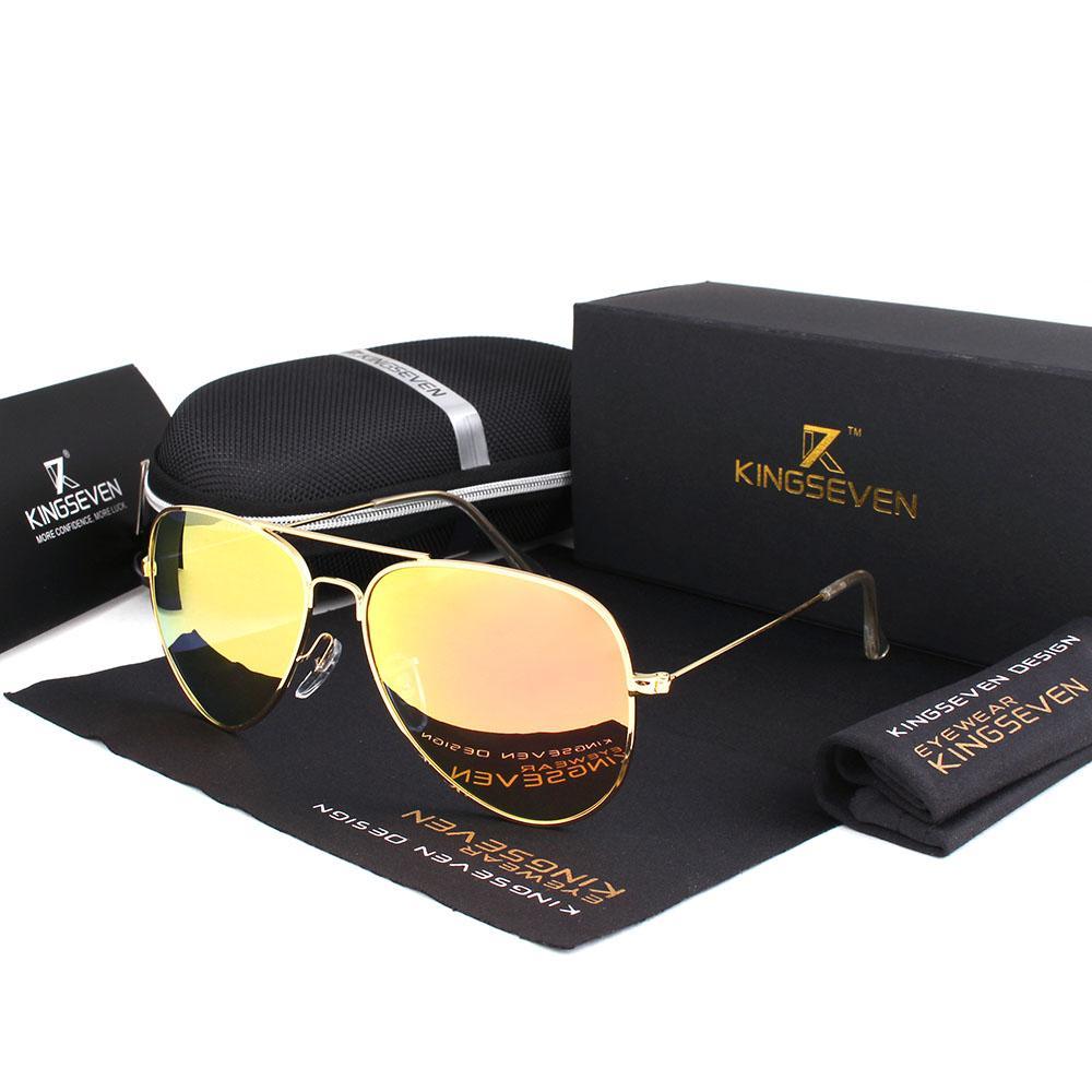 Kingseven aviator sunglasses with gold frame and orange mirrored lenses, polarized, unisex on Tampa Home & Garden Store