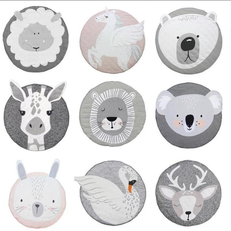 Round animal carpet set for babies by Stevvex; 9pc soft plush with grey pastel animal faces on Tampa Home & Garden Store
