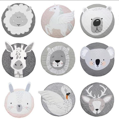 Round animal carpet set for babies by Stevvex; 9pc soft plush with grey pastel animal faces on Tampa Home & Garden Store