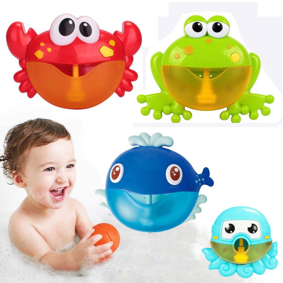 Stevvex baby bath toy set of 4 bubble makers in red crab, green frog, blue whale, teal octopus on Tampa Home & Garden Store