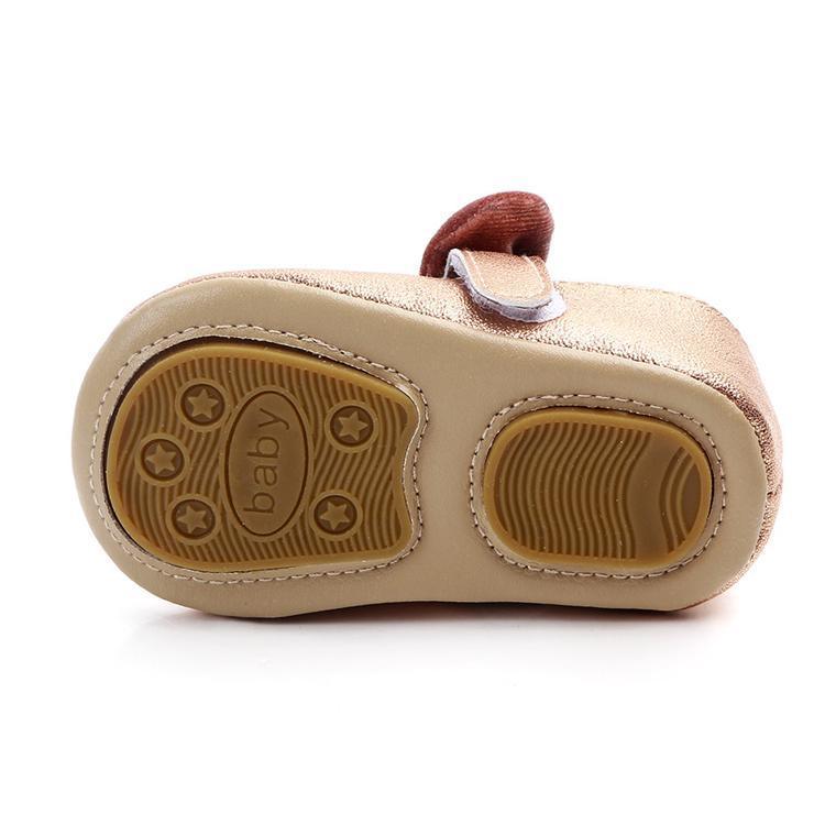 Baby shoes infant girl first walkers bowknot closure, tan suede upper and soft rubber sole on Tampa Home & Garden Store