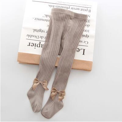 Stevvex baby tights with bowknot ankles, grey ribbed cotton knit, breathable soft and warm for infants on Tampa Home & Garden Store