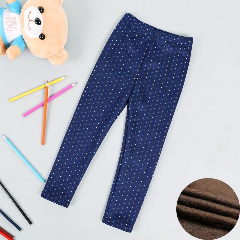 Baby girls fleece-lined navy leggings with white polka dots Stevvex on Tampa Home & Garden Store
