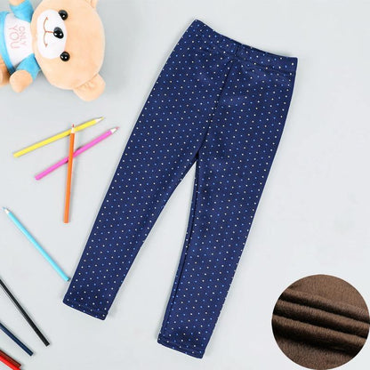 Baby girls fleece-lined navy leggings with white polka dots Stevvex on Tampa Home & Garden Store