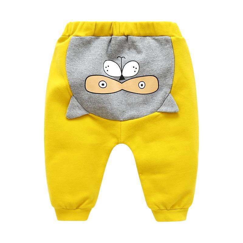 Modern baby cartoon pants Stevvex yellow with gray panda pocket, high waist bottoms on Tampa Home & Garden Store