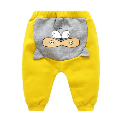 Modern baby cartoon pants Stevvex yellow with gray panda pocket, high waist bottoms on Tampa Home & Garden Store