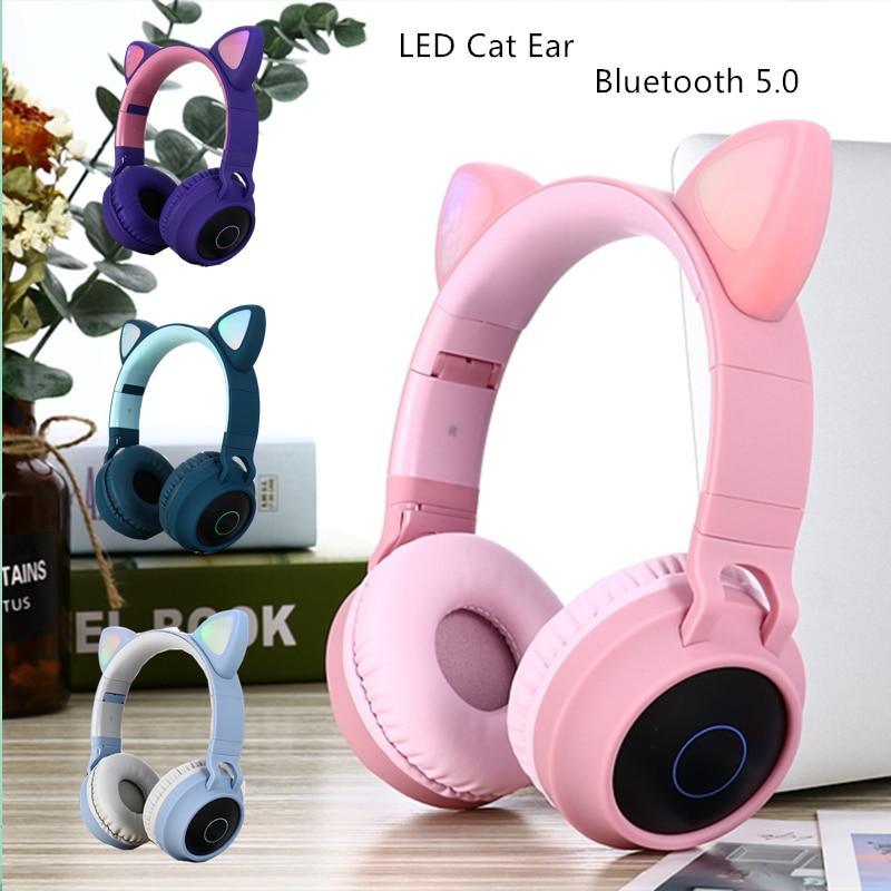 STEVVEX LED Cat Ear Over-Ear Headphones, 4 colors, Bluetooth 5.0, mic, TF card & 3.5mm on Tampa Home & Garden Store