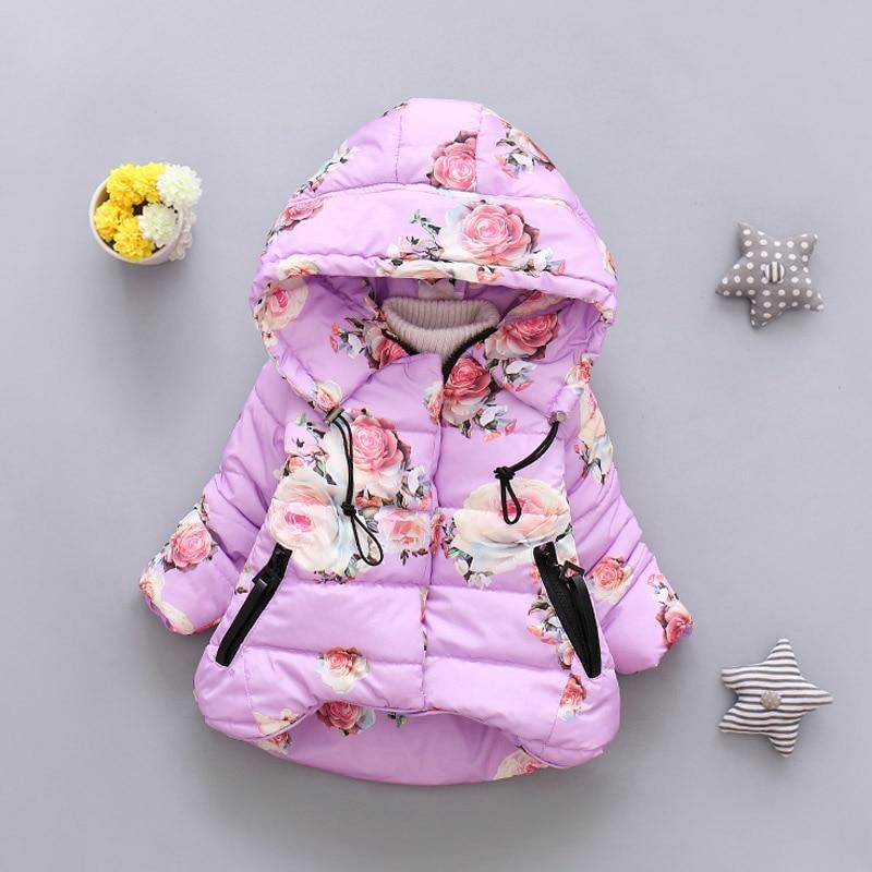 Stevvex infant lavender floral puffer jacket with hood and zip pockets for winter outerwear on Tampa Home & Garden Store
