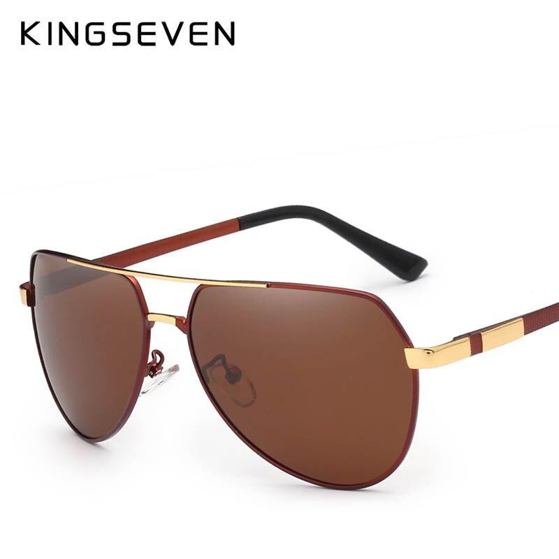 Stevvex aviator sunglasses with gold-tone frame and brown polarized lenses; KINGSEVEN logo on Tampa Home & Garden Store
