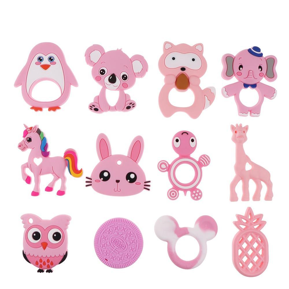 Stevvex Baby Silicone Beads Teethers 12pc Pink Animal Shapes BPA Free on Tampa Home & Garden Store
