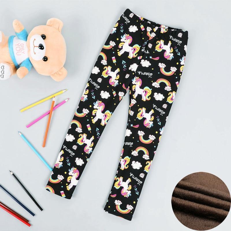 Stevvex black knit baby girls leggings with unicorn rainbow cloud print, thick warm fabric on Tampa Home & Garden Store