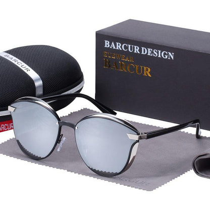 Stevvex rimless polarized sunglasses with blue lenses and black temples case on Tampa Home & Garden Store