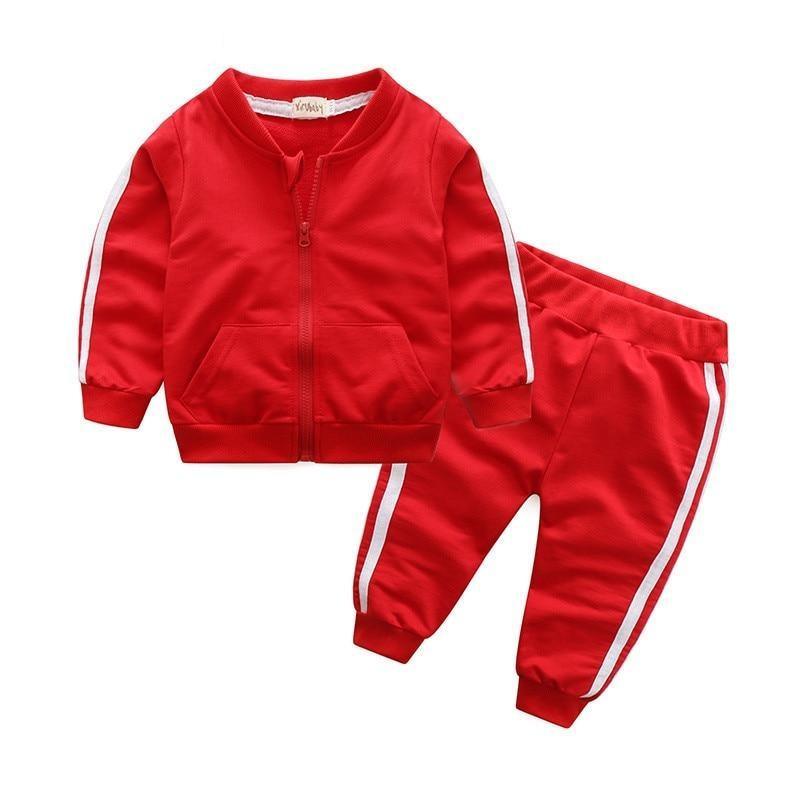 2pc baby clothing set Stevvex cotton red sport jacket and striped pants on Tampa Home & Garden Store