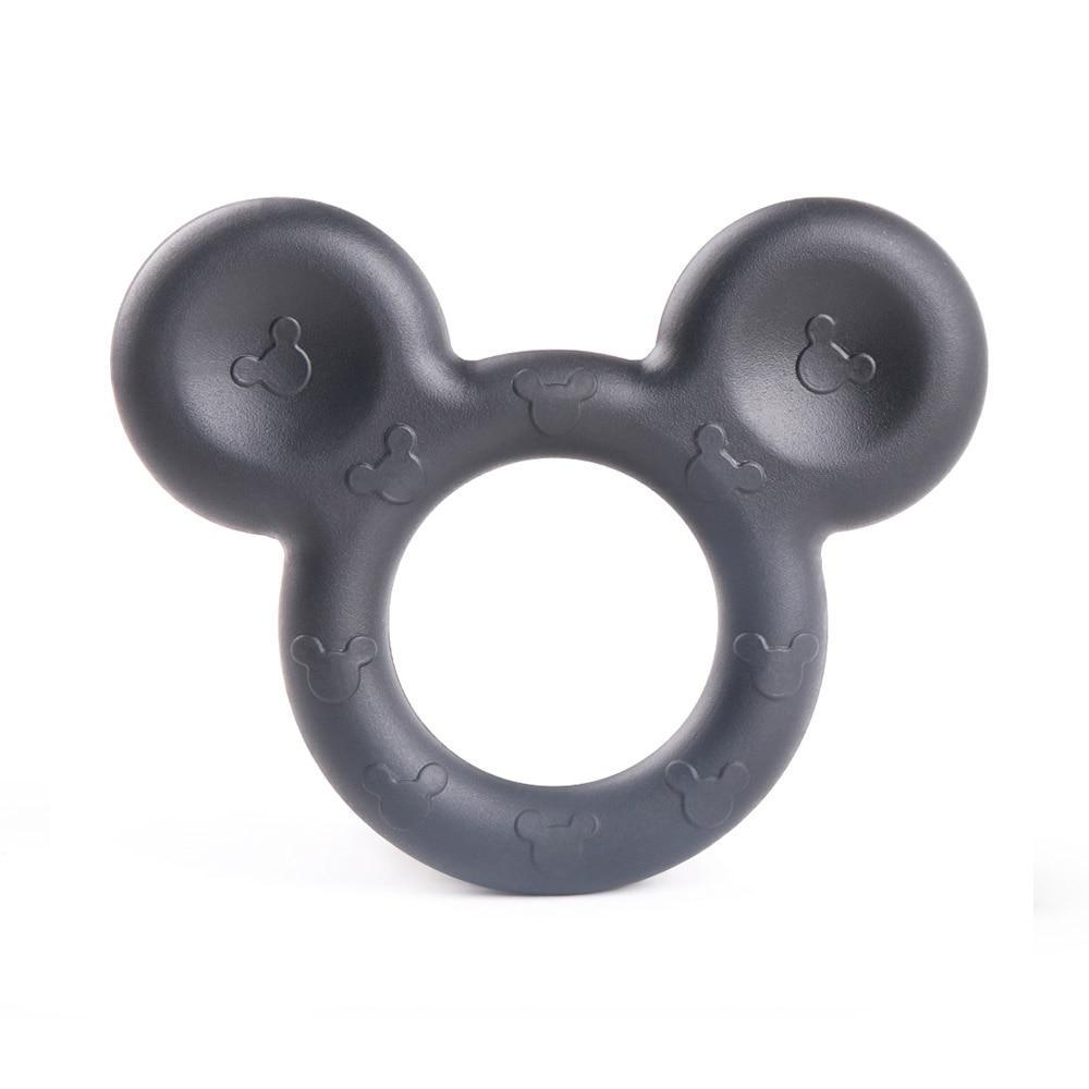 Stevvex baby silicone teether ring BPA-free dark gray with double-ear top and bone embossing on Tampa Home & Garden Store