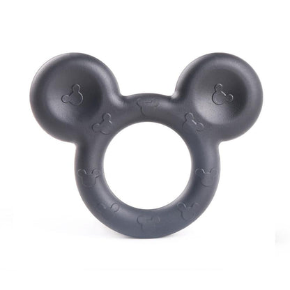 Stevvex baby silicone teether ring BPA-free dark gray with double-ear top and bone embossing on Tampa Home & Garden Store