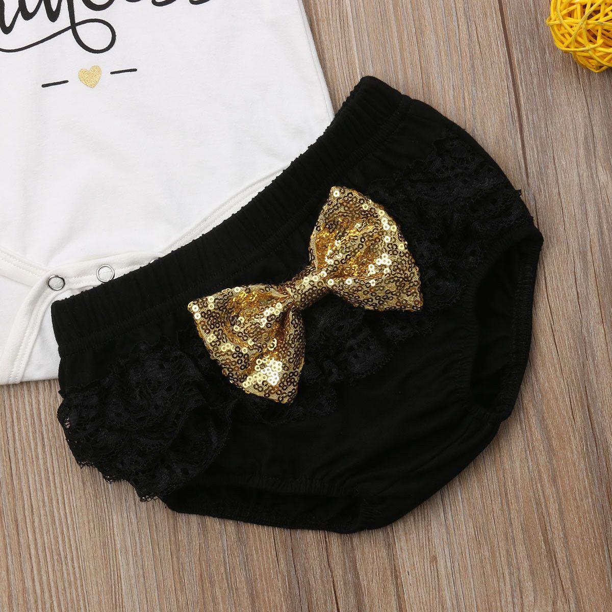 Stevvex baby girl 3pc outfit set white top with lace shorts and gold sequin bow Tampa on Tampa Home & Garden Store