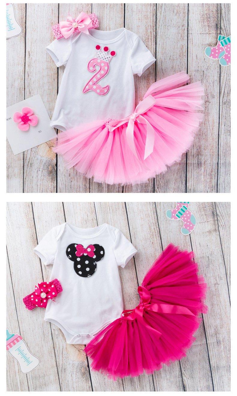 3-piece baby birthday set: white tees with pink 2 crown and Minnie bow, tutus and headbands on Tampa Home & Garden Store