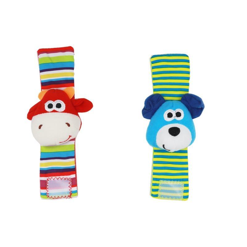 Wrist rattles with colorful striped bands and plush animal faces Stevvex infant toy two pieces on Tampa Home & Garden Store