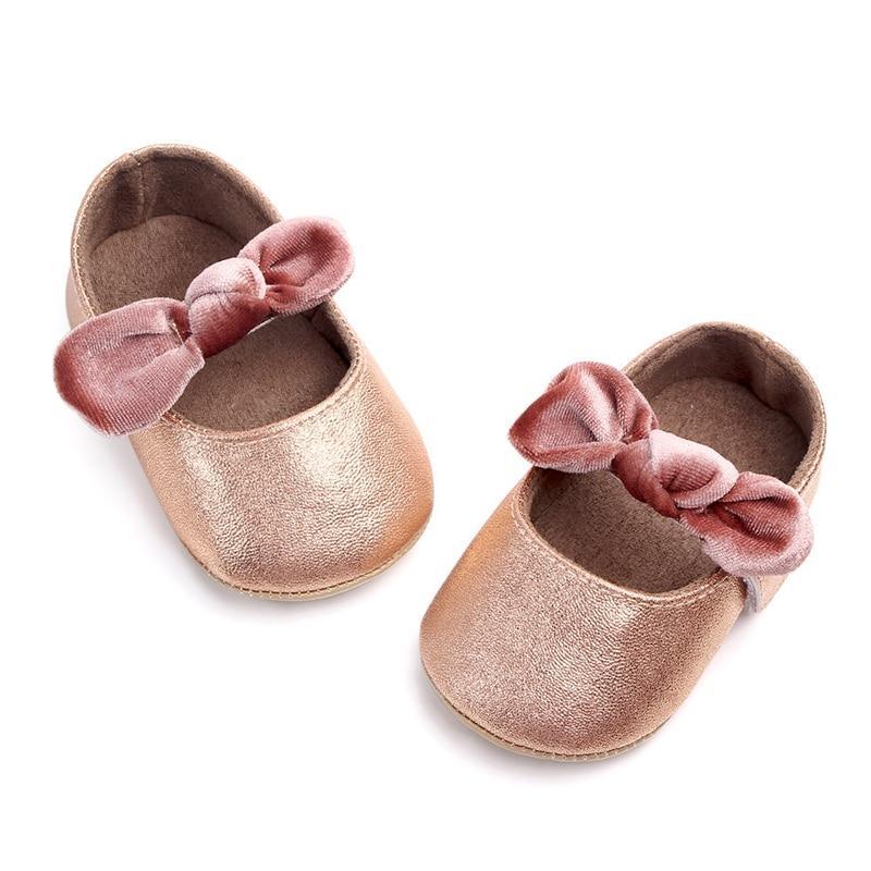 Stevvex infant girl first walkers shoes rose gold metallic with pink bowknot soft sole on Tampa Home & Garden Store
