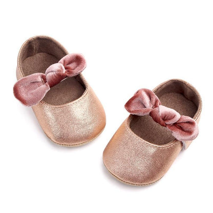 Stevvex infant girl first walkers shoes rose gold metallic with pink bowknot soft sole on Tampa Home & Garden Store