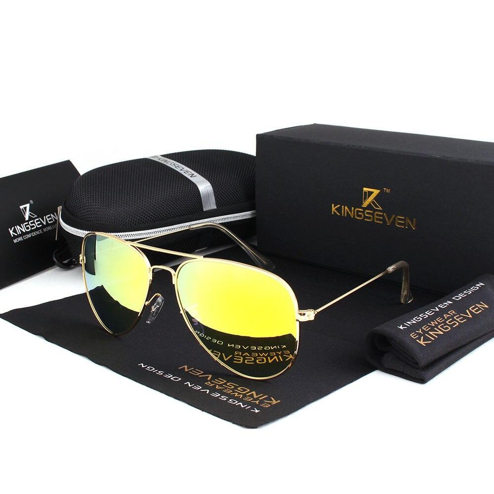 Stevvex aviator sunglasses with gold metal frame and yellow mirrored lenses on Tampa Home & Garden Store
