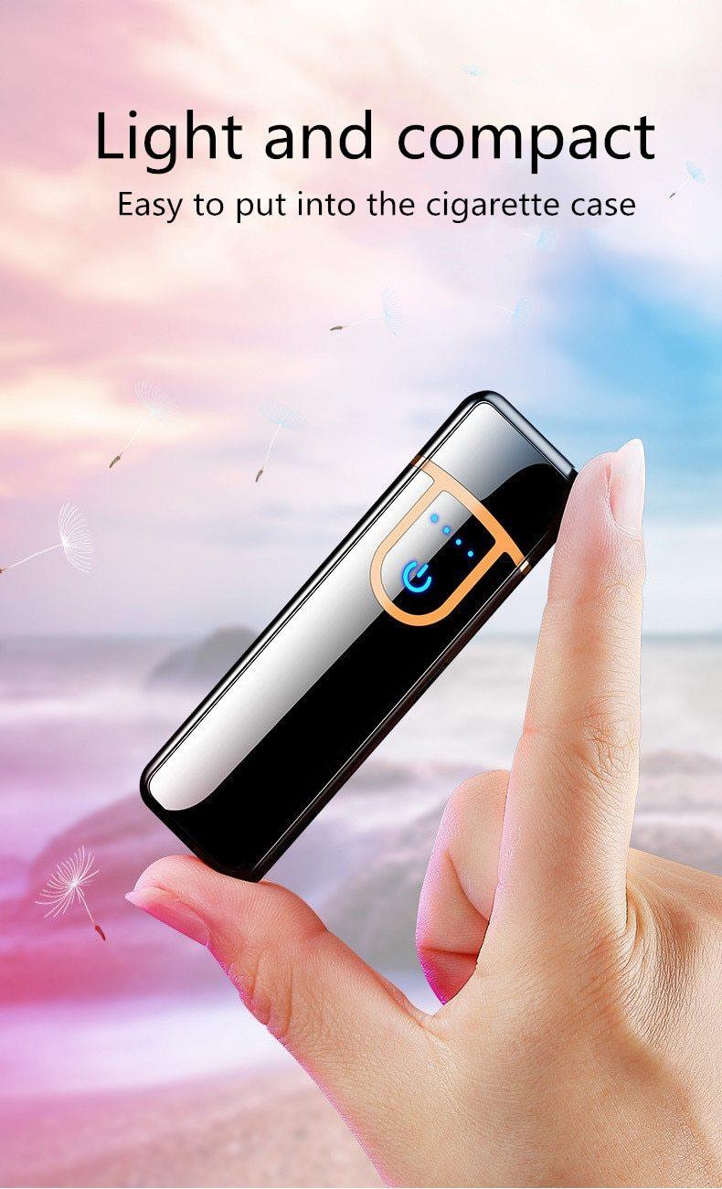 Stevvex USB charging lighter with touch sensor, slim black-silver windproof design on Tampa Home & Garden Store