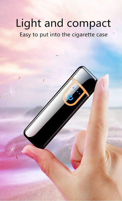 Stevvex USB charging lighter with touch sensor, slim black-silver windproof design on Tampa Home & Garden Store