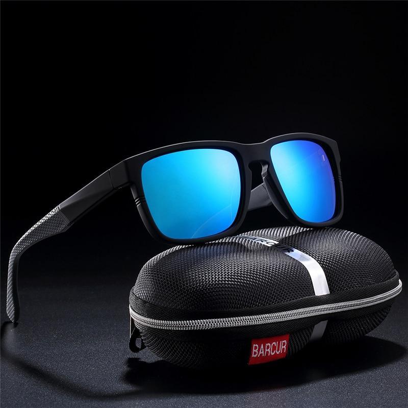 Stevvex matte black sunglasses with blue mirrored lenses polarized UV400 eye protection on Tampa Home & Garden Store
