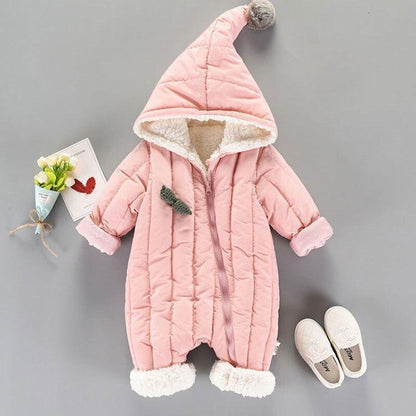 Stevvex newborn pink hooded jumpsuit with plush inner lining, quilted warm coat for babies on Tampa Home & Garden Store