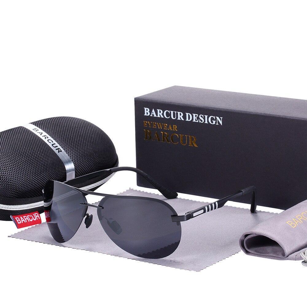 Aviator polarized sunglasses with metal frame by Barcur, black lenses, UV400; includes case on Tampa Home & Garden Store