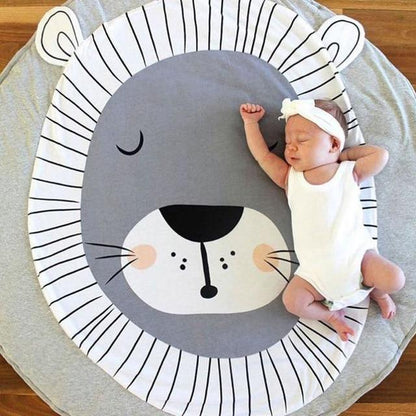 Bear-themed baby play mat in gray with striped white border cotton sleeping rug by Stevvex on Tampa Home & Garden Store