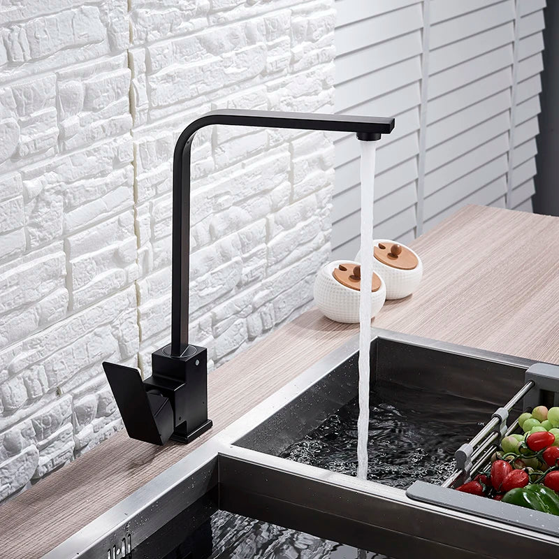 DecorBites kitchen faucet black matte gooseneck with single-handle hot/cold mixer on Tampa Home & Garden Store