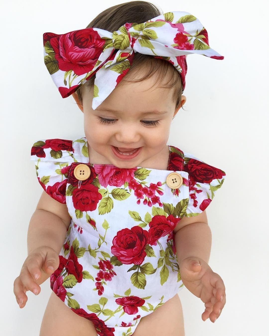 Stevvex floral romper and matching headband set for babies, white with red roses, wooden buttons on Tampa Home & Garden Store
