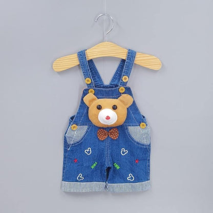 Stevvex blue denim baby overalls romper with bear applique and bow tie on Tampa Home & Garden Store