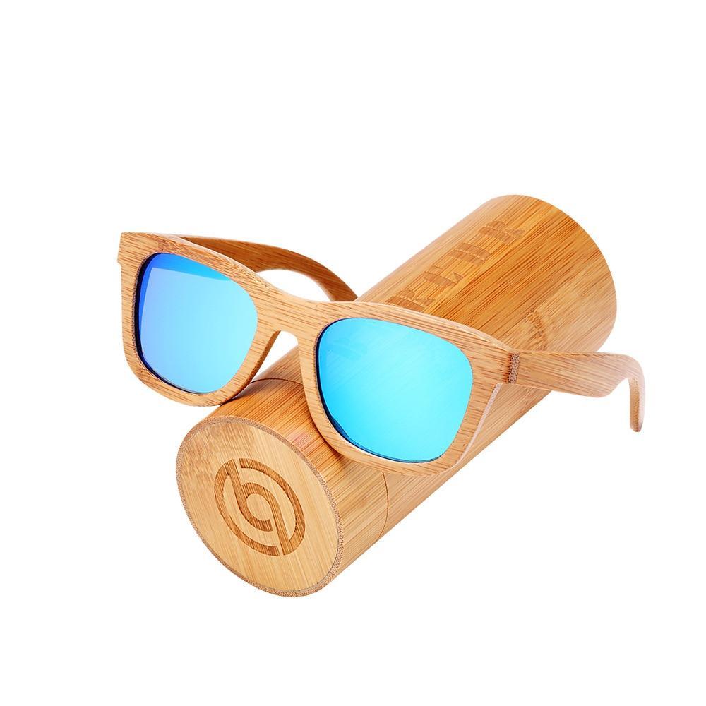 Handmade bamboo wood sunglasses with blue mirrored lenses UV400 polarized Stevvex on Tampa Home & Garden Store