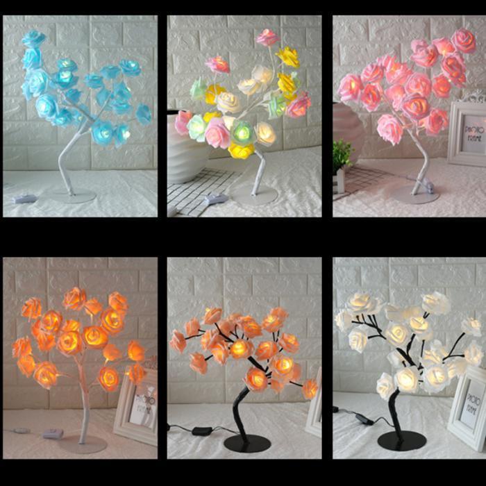 Stevvex Rose Shaped Table Lamp decorative LED rose tree with 6 color variants on Tampa Home & Garden Store