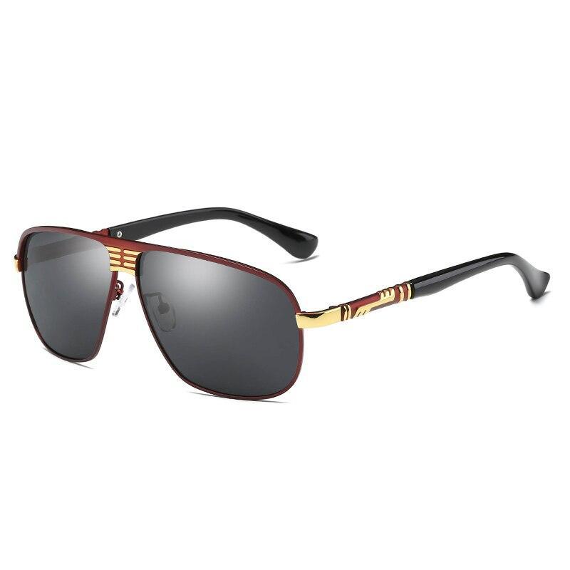 Stevvex polarized sunglasses with gold metal frame and maroon accents, gray UV400 lenses on Tampa Home & Garden Store