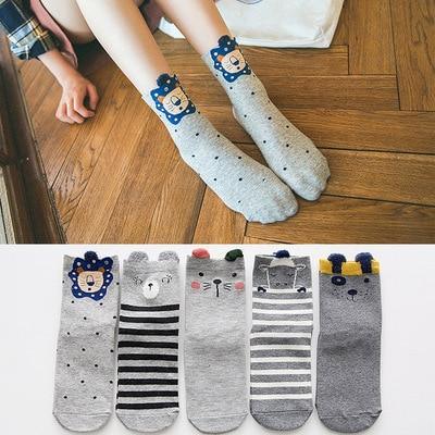 5-pair 100% cotton unisex baby socks set by Stevvex in gray with stripes and dots, cartoon faces on Tampa Home & Garden Store