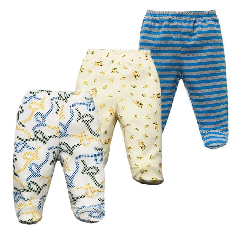 Stevvex 3pc cotton baby pants set unisex; blue striped, duck-print cream, printed pants on Tampa Home & Garden Store