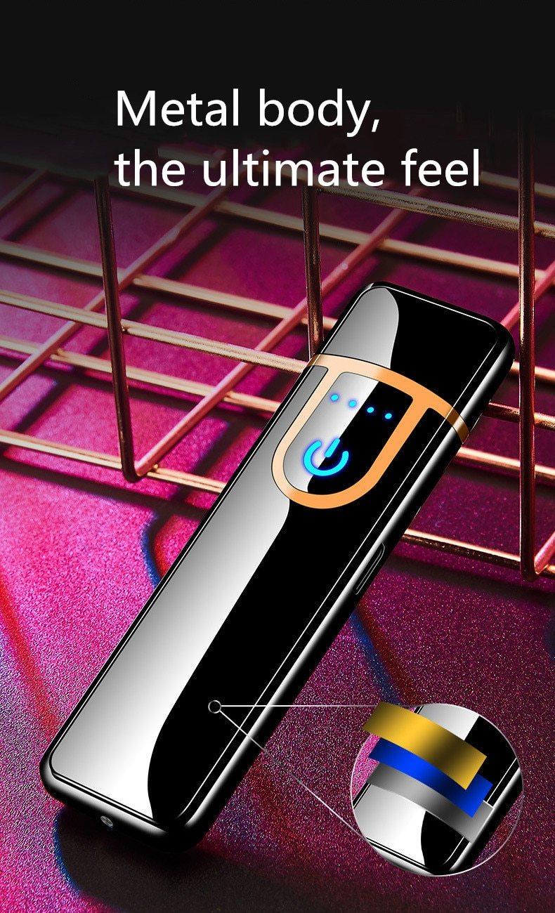 Stevvex metal USB lighter with touch sensor, dragon gravure, windproof, black gold on Tampa Home & Garden Store