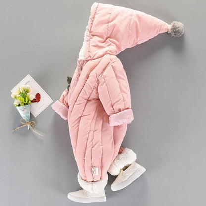 Stevvex pink newborn hooded jumpsuit with plush fur cuffs, unisex baby wear ST15BY25480TEREK on Tampa Home & Garden Store