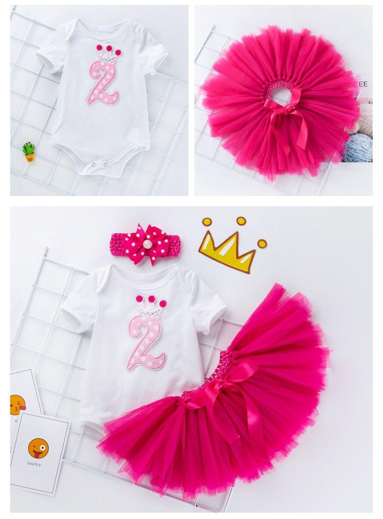 Stevvex 3-piece baby birthday outfit white bodysuit with pink 2-crown, tutu and headband on Tampa Home & Garden Store