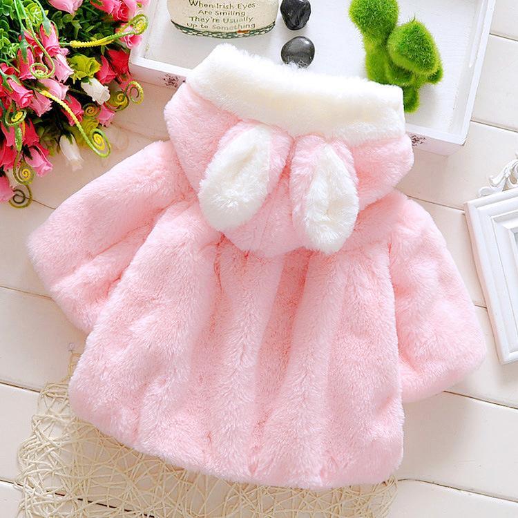 Newborn pink fur winter coat with white plush hood and bunny ears Stevvex on Tampa Home & Garden Store