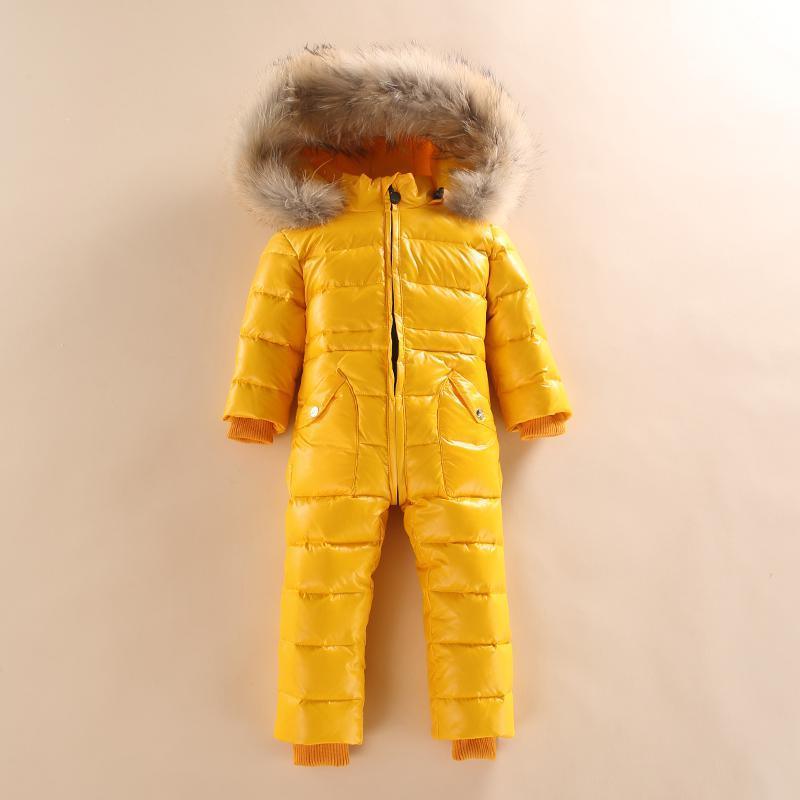 Stevvex yellow infant snowsuit with fur-trim hood, insulated one-piece jumpsuit for winter on Tampa Home & Garden Store