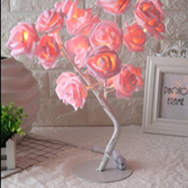 Stevvex Rose Shaped Table Lamp with pink rose blossoms on a curved white tree trunk light for living room on Tampa Home & Garden Store