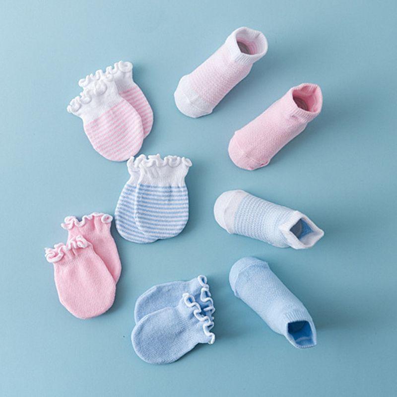 Stevvex 4-pair baby anti-scratch socks and gloves set, pastel pink/blue, breathable knit on Tampa Home & Garden Store